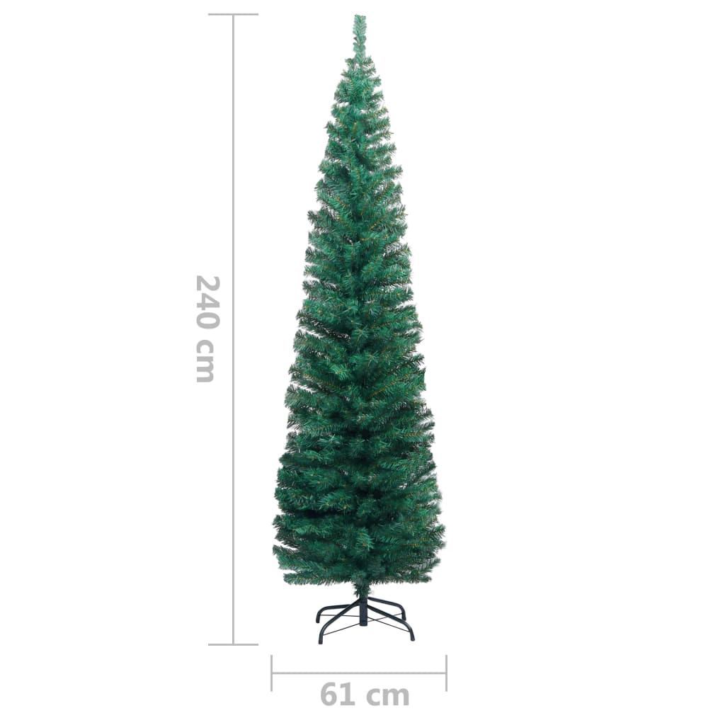 Siaura dirbtinė Kalėdų eglutė su LED/stovu, žalia, 240cm, PVC