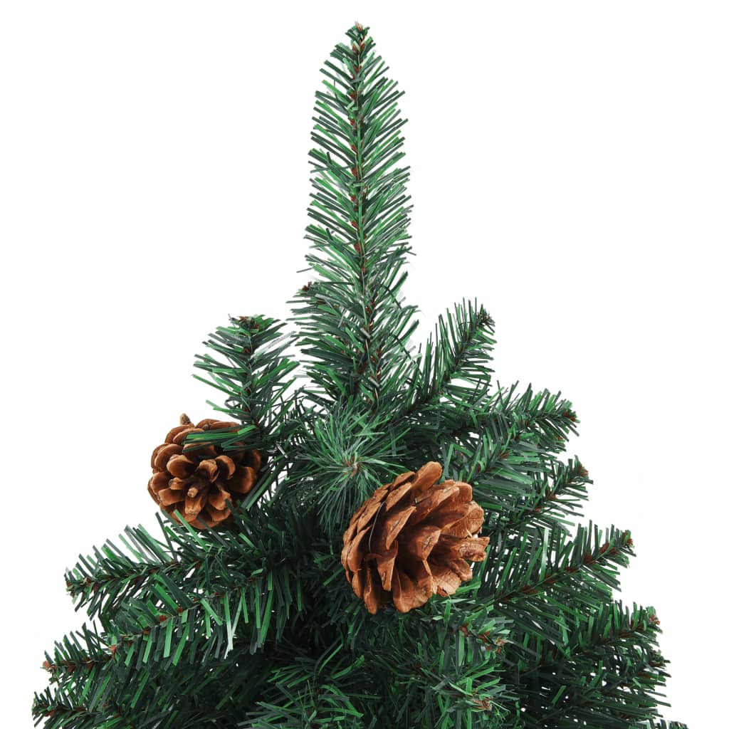 Siaura Kalėdų eglutė su LED/mediena/kankorėžiais, žalia, 150cm