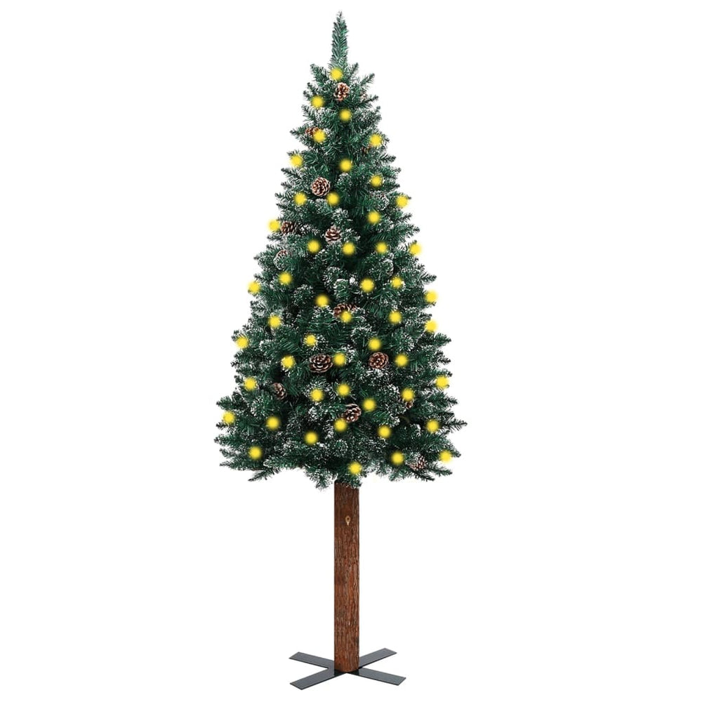 Siaura Kalėdų eglutė su LED/mediena/baltu sniegu, žalia, 210cm