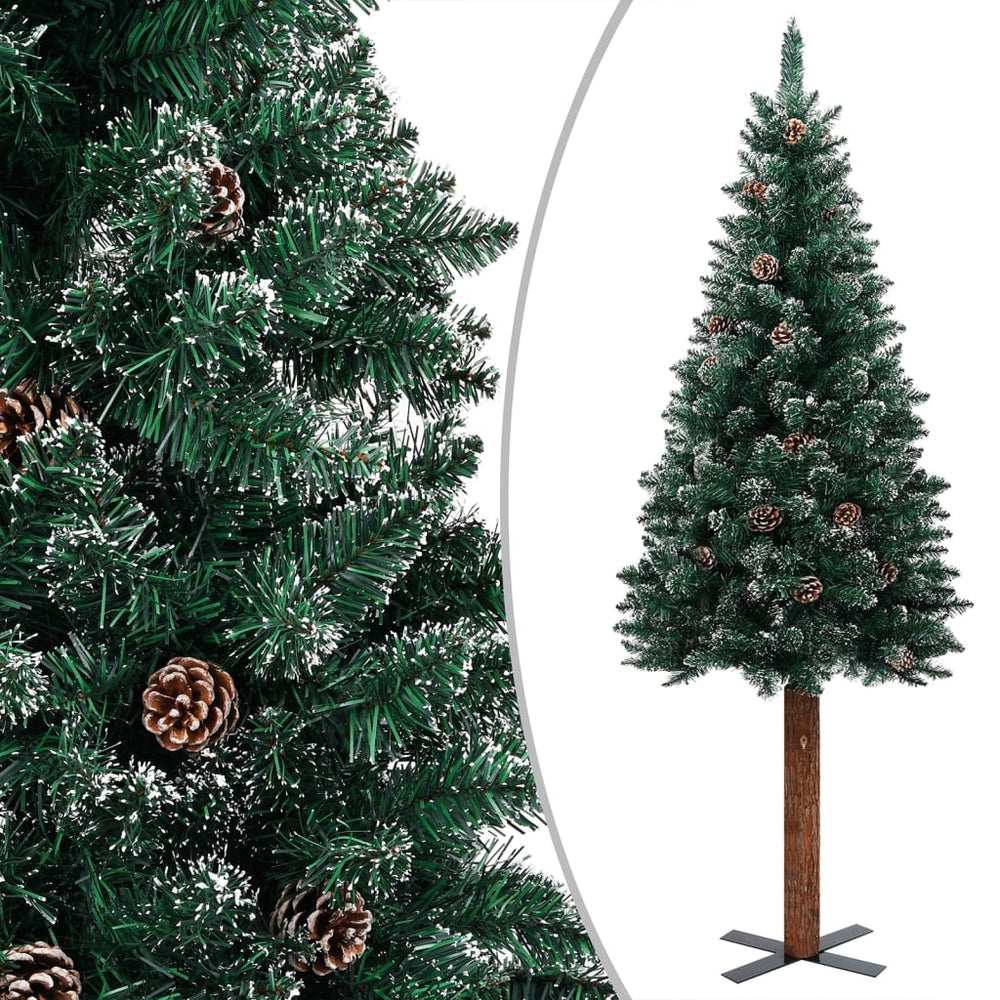 Siaura Kalėdų eglutė su LED/mediena/baltu sniegu, žalia, 210cm