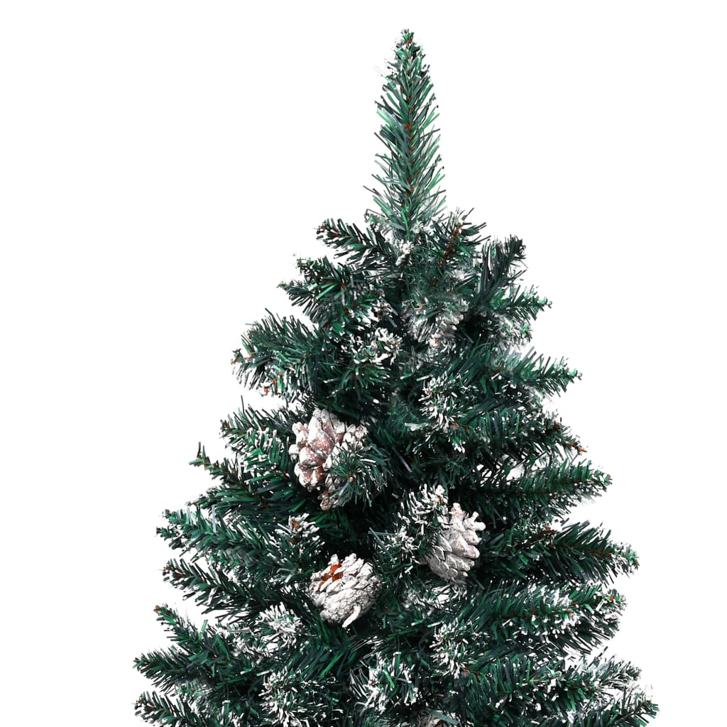 Siaura Kalėdų eglutė su LED/mediena/baltu sniegu, žalia, 210cm