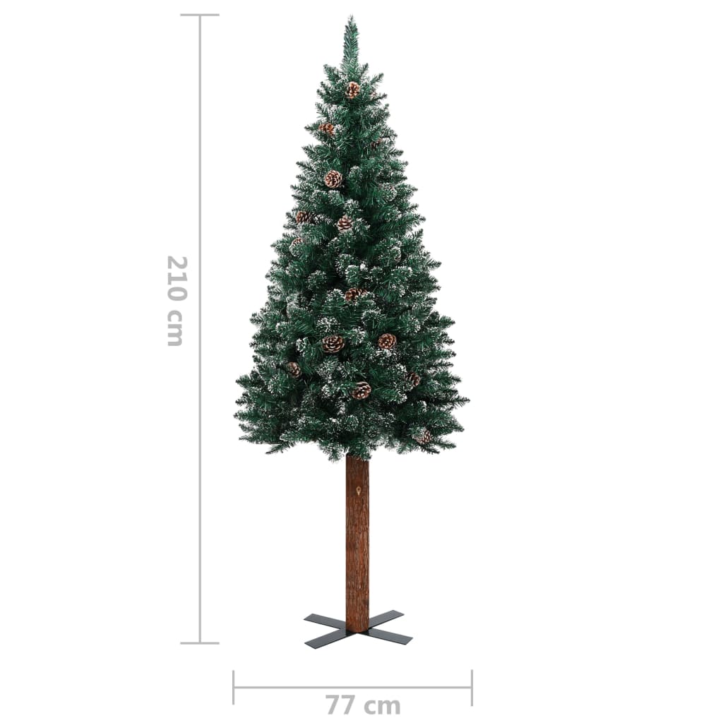 Siaura Kalėdų eglutė su LED/mediena/baltu sniegu, žalia, 210cm