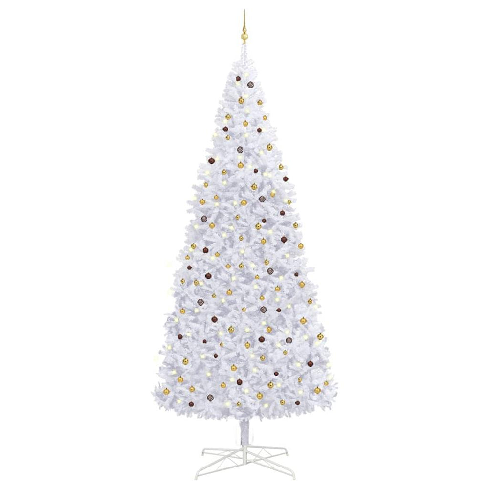 Dirbtinė Kalėdų eglutė su LED ir žaisliukais, balta, 400cm