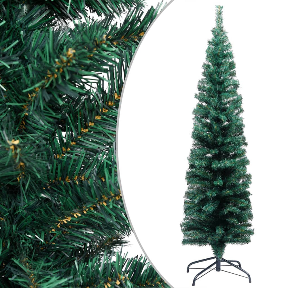 Siaura dirbtinė Kalėdų eglutė su LED/žaisliukais, žalia, 150cm