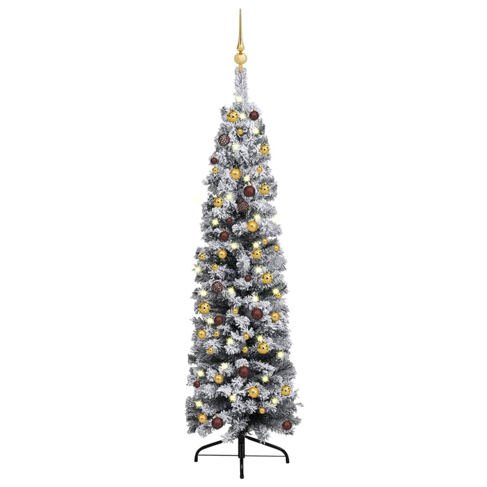 Siaura dirbtinė Kalėdų eglutė su LED/žaisliukais, žalia, 150cm