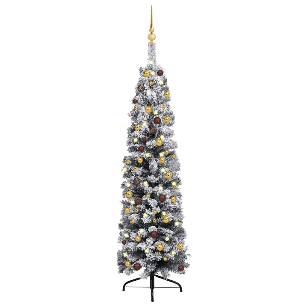 Siaura dirbtinė Kalėdų eglutė su LED/žaisliukais, žalia, 150cm