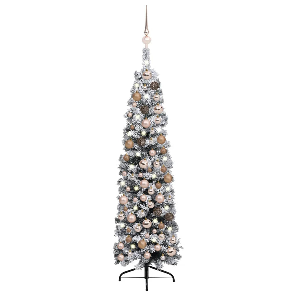 Siaura Kalėdų eglutė su LED/žaisliukais/sniegu, žalia, 120cm