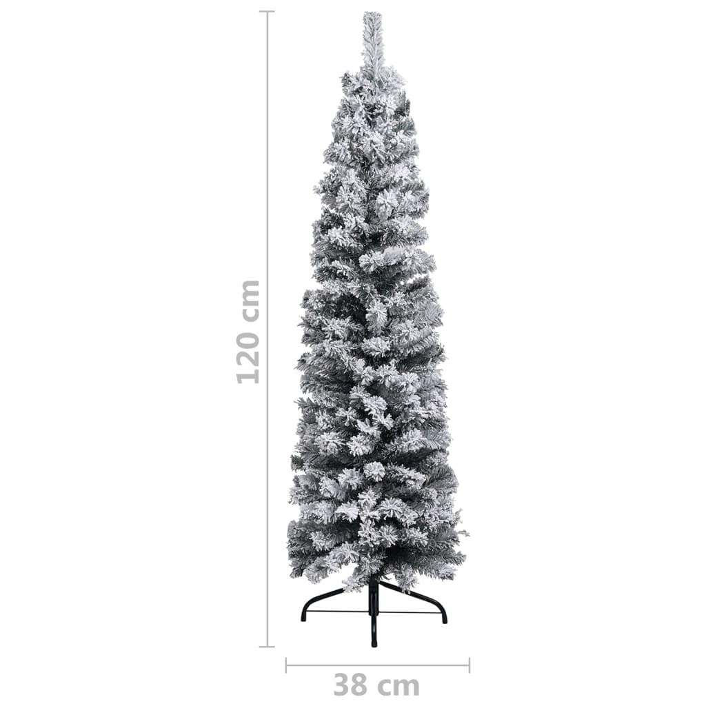 Siaura Kalėdų eglutė su LED/žaisliukais/sniegu, žalia, 120cm