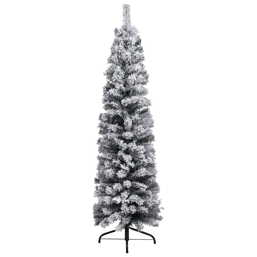 Siaura Kalėdų eglutė su LED/žaisliukais/sniegu, žalia, 120cm