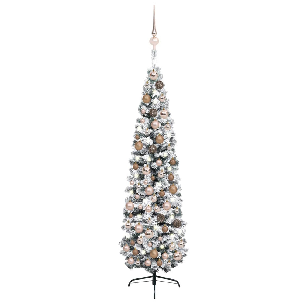 Siaura dirbtinė Kalėdų eglutė su LED/žaisliukais, žalia, 180cm