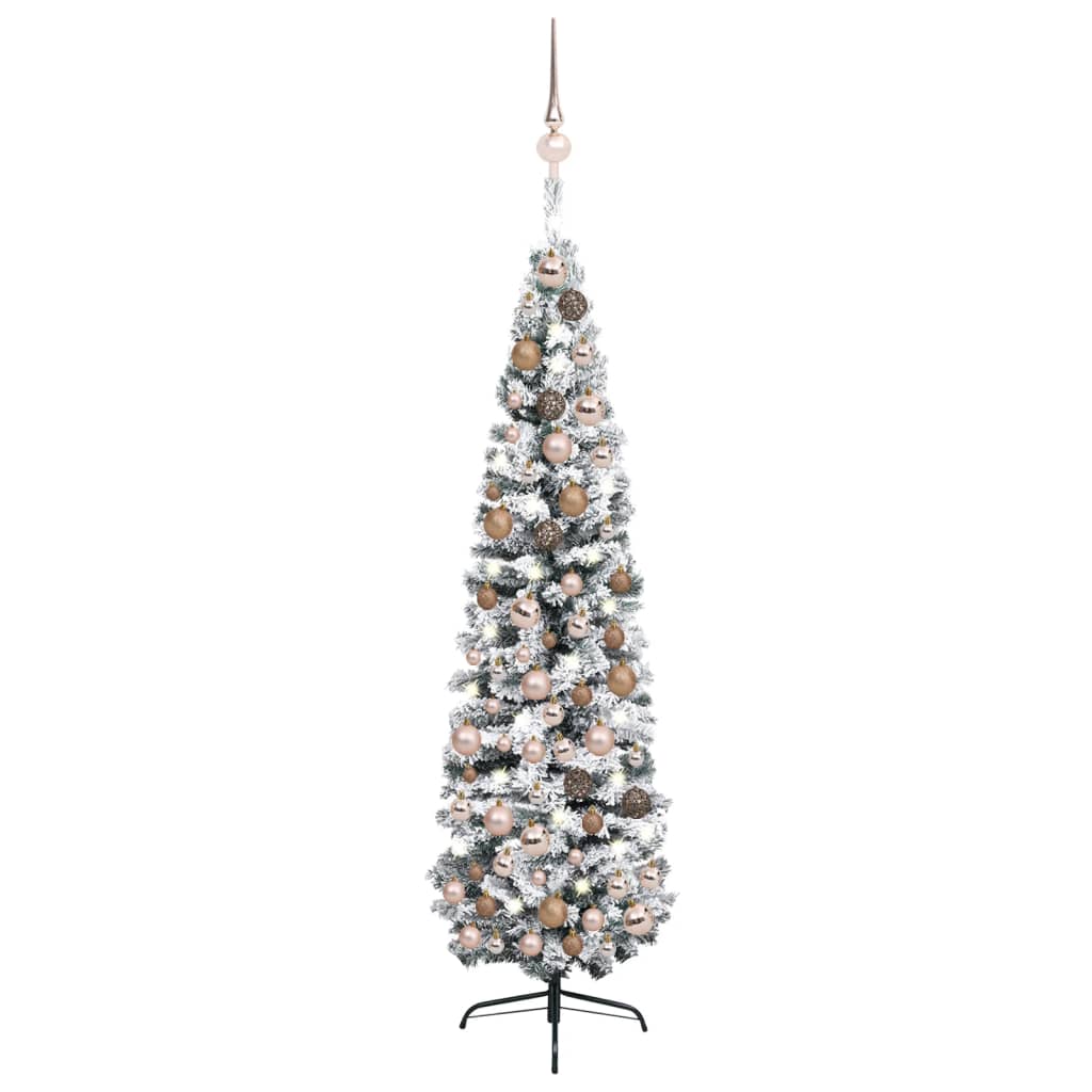 Siaura dirbtinė Kalėdų eglutė su LED/žaisliukais, žalia, 180cm