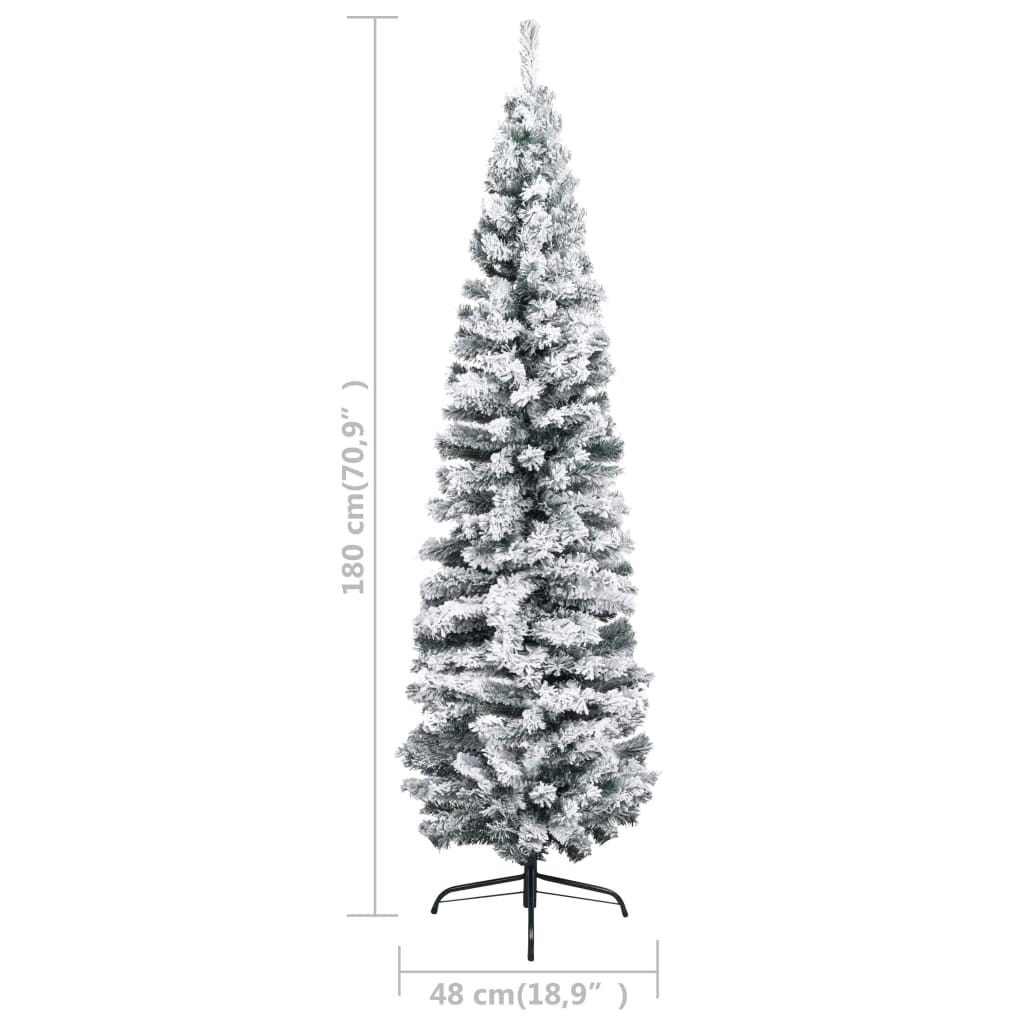 Siaura dirbtinė Kalėdų eglutė su LED/žaisliukais, žalia, 180cm