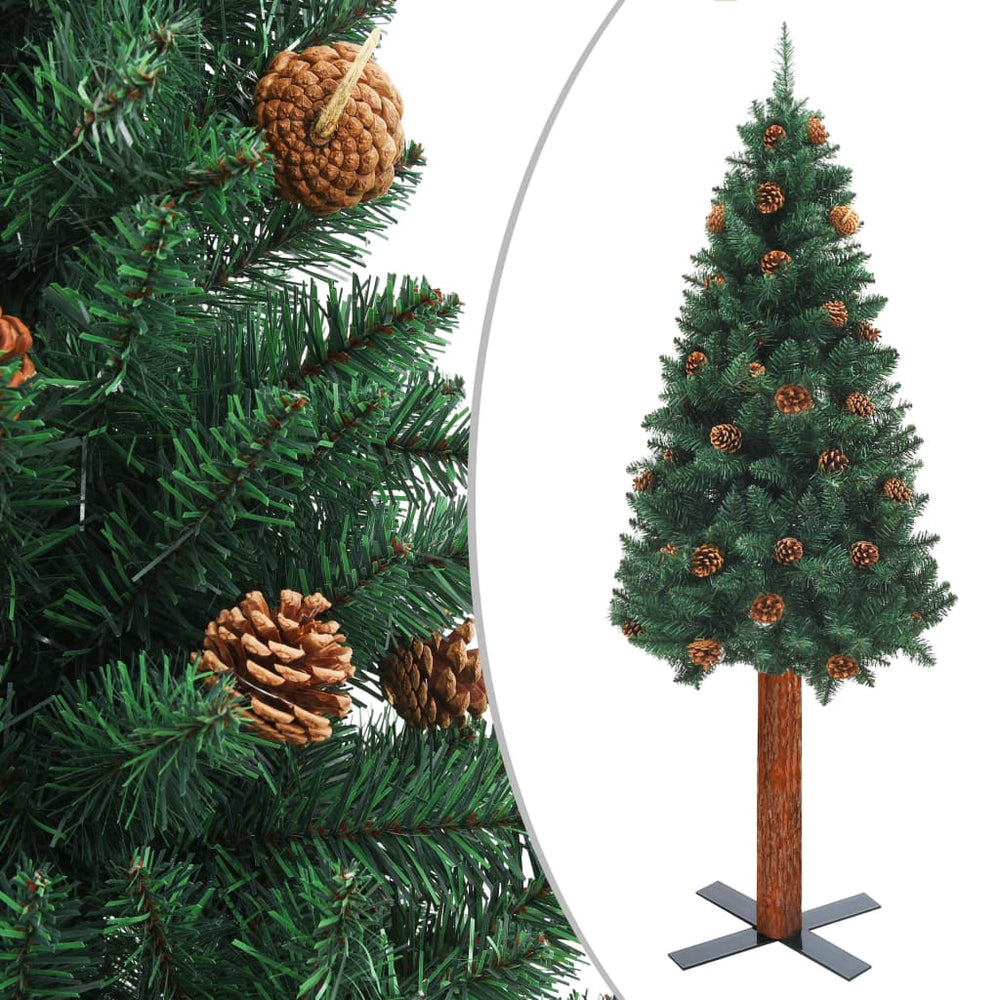 Siaura Kalėdų eglutė su LED ir žaisliukais, žalia, 150cm, PVC