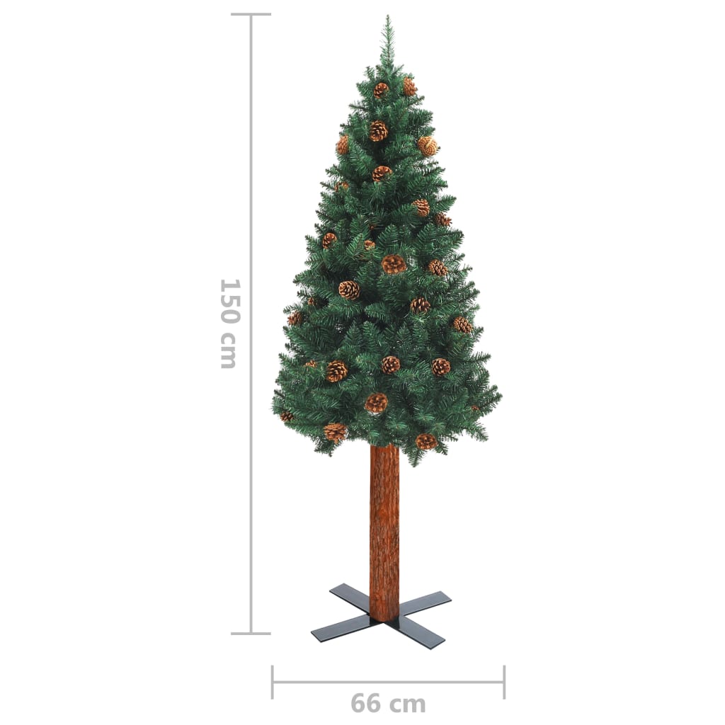 Siaura Kalėdų eglutė su LED ir žaisliukais, žalia, 150cm, PVC