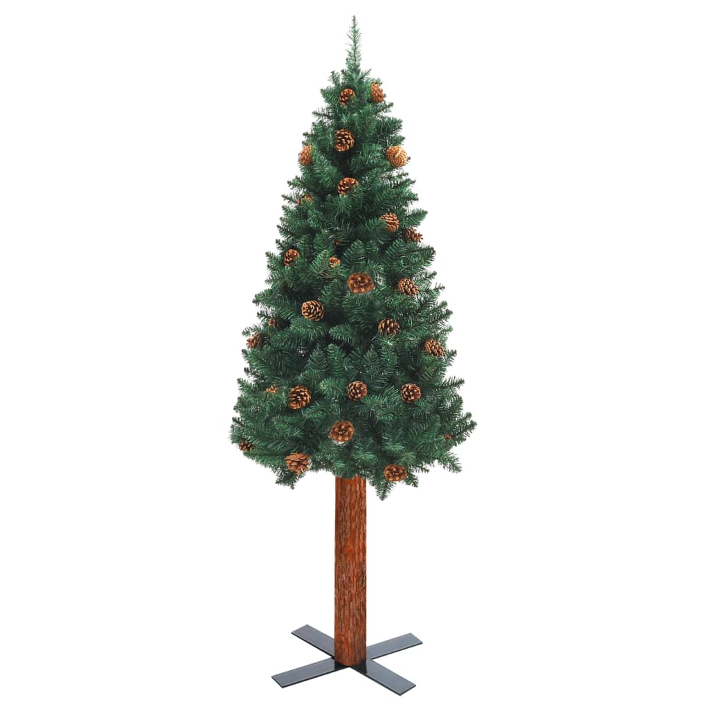 Siaura Kalėdų eglutė su LED ir žaisliukais, žalia, 150cm, PVC