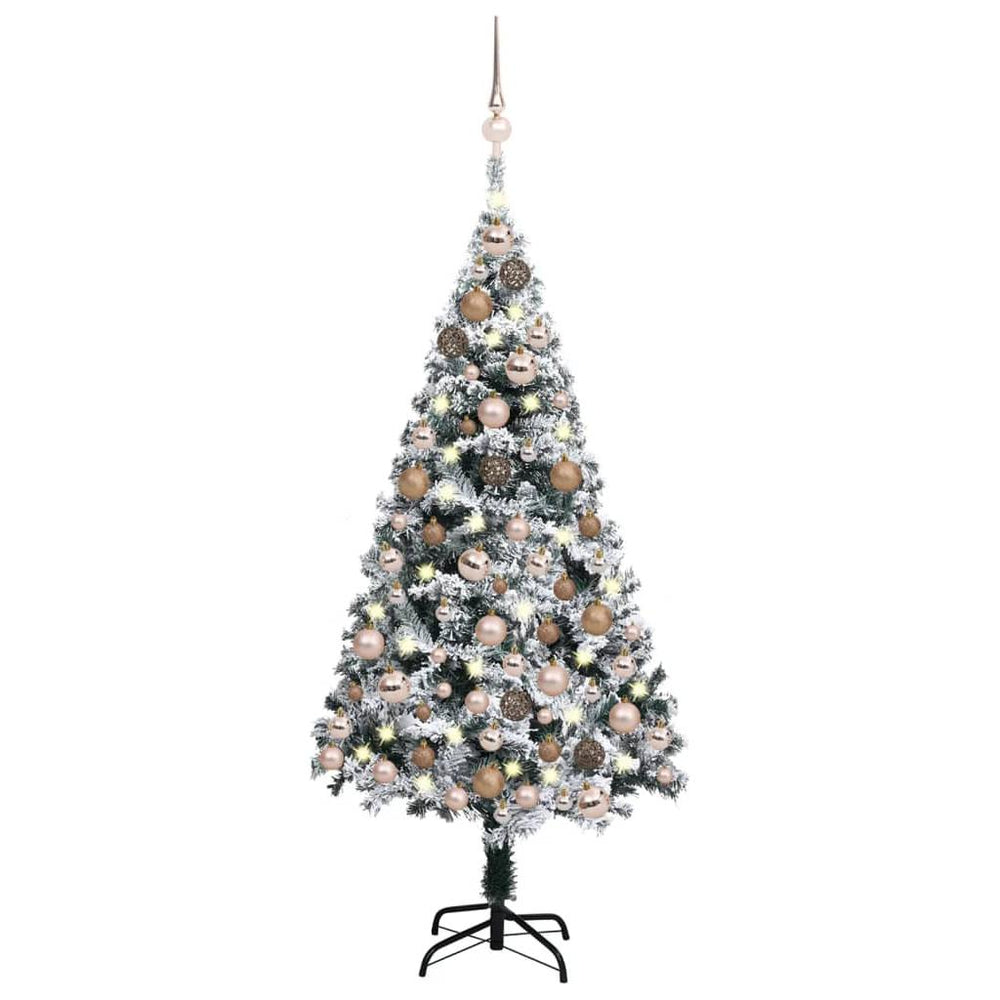 Dirbtinė Kalėdų eglutė su LED ir žaisliukais, žalia, 150cm, PVC