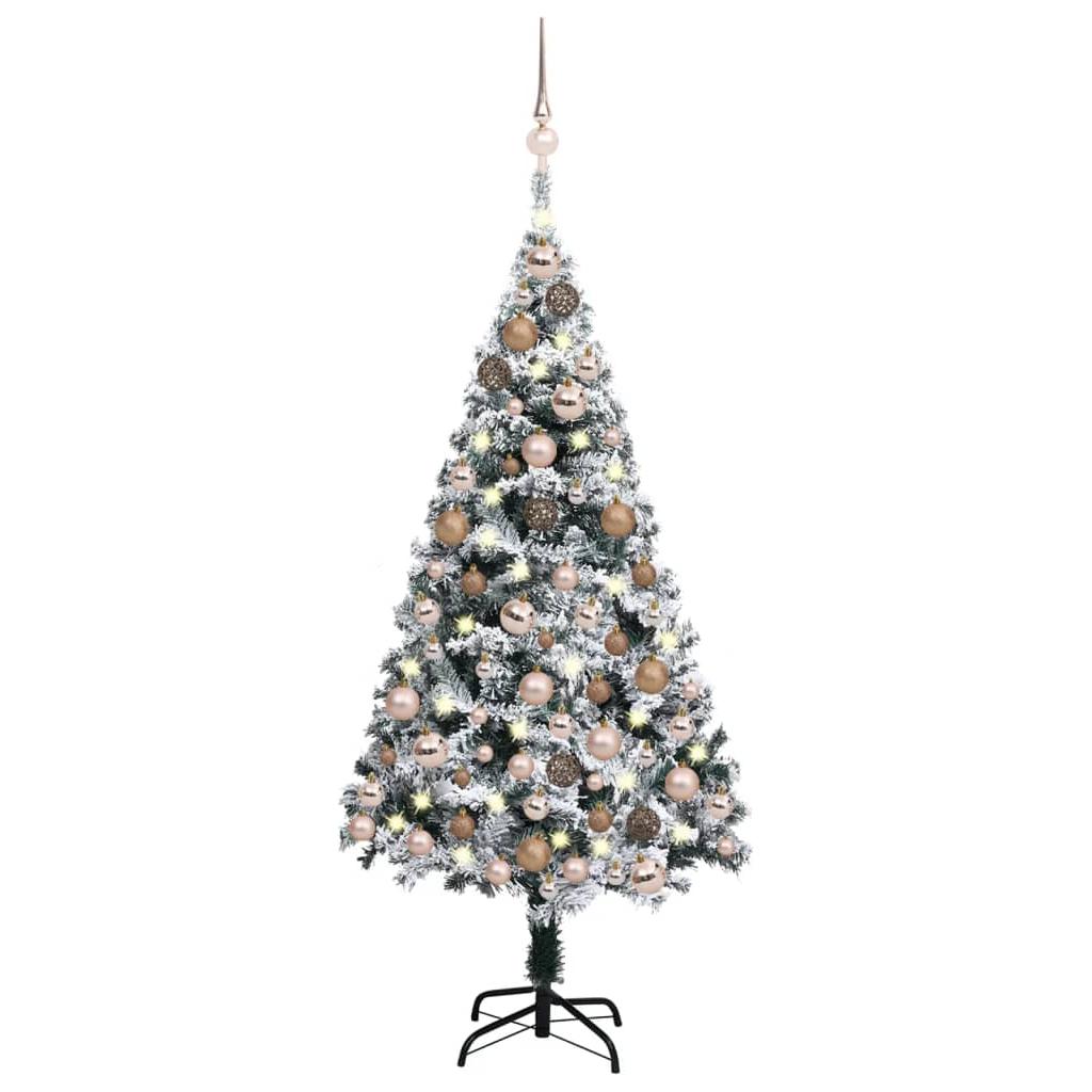 Dirbtinė Kalėdų eglutė su LED ir žaisliukais, žalia, 150cm, PVC