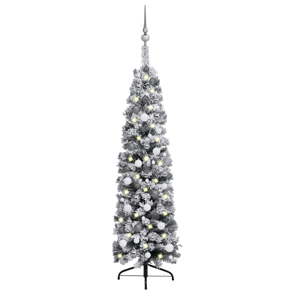 Siaura dirbtinė Kalėdų eglutė su LED/žaisliukais, žalia, 150cm