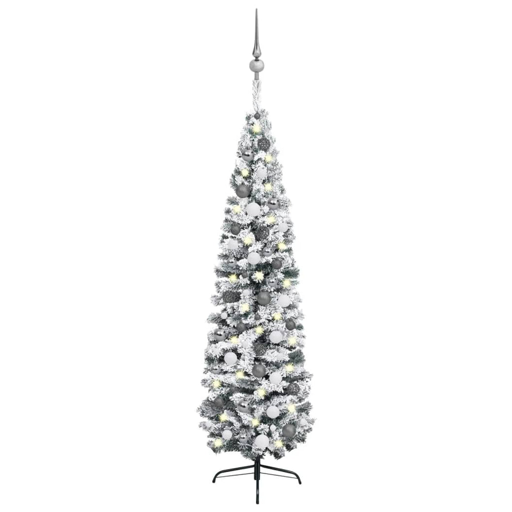 Siaura dirbtinė Kalėdų eglutė su LED/žaisliukais, žalia, 180cm