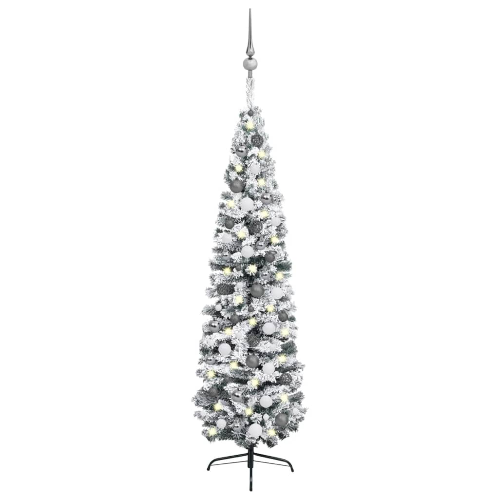 Siaura dirbtinė Kalėdų eglutė su LED/žaisliukais, žalia, 180cm