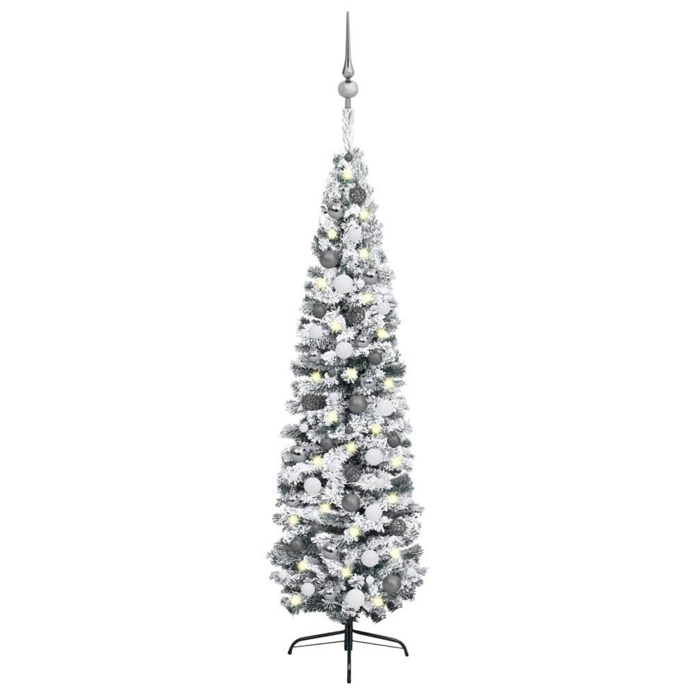 Siaura dirbtinė Kalėdų eglutė su LED/žaisliukais, žalia, 210cm