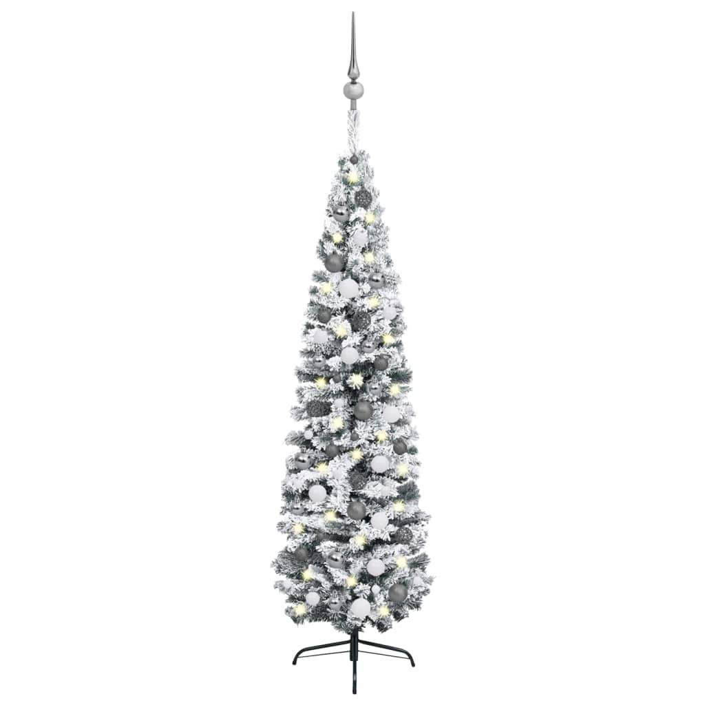 Siaura dirbtinė Kalėdų eglutė su LED/žaisliukais, žalia, 210cm