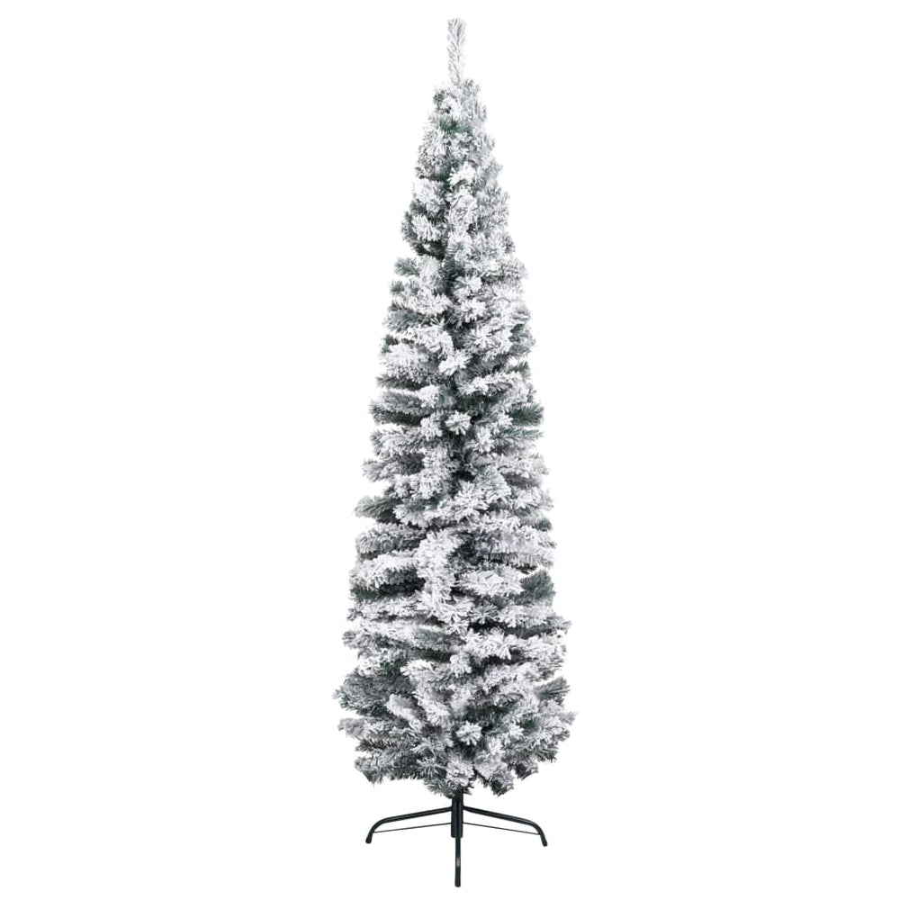 Siaura dirbtinė Kalėdų eglutė su LED/žaisliukais, žalia, 210cm