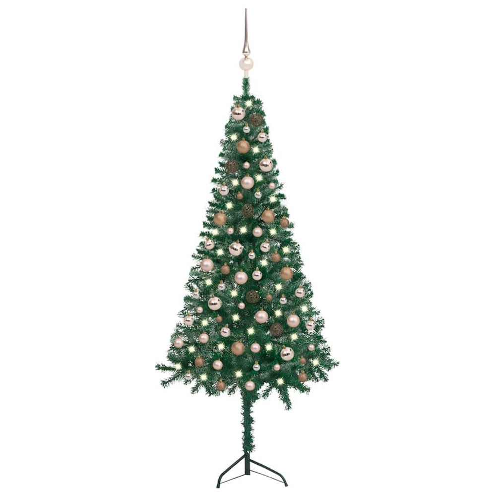Kampinė Kalėdų eglutė su LED/žaisliukais, žalia, 150cm, PVC