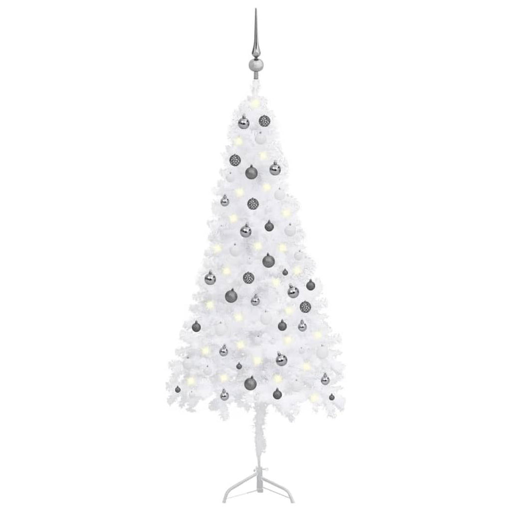 Kampinė Kalėdų eglutė su LED/žaisliukais, balta, 180cm, PVC