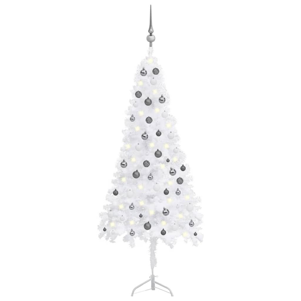 Kampinė Kalėdų eglutė su LED/žaisliukais, balta, 180cm, PVC