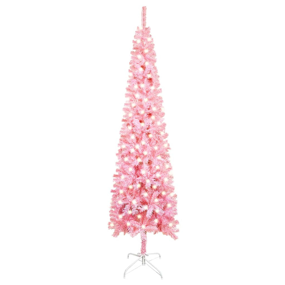 Siaura Kalėdų eglutė su LED lemputėmis, rožinė, 240cm