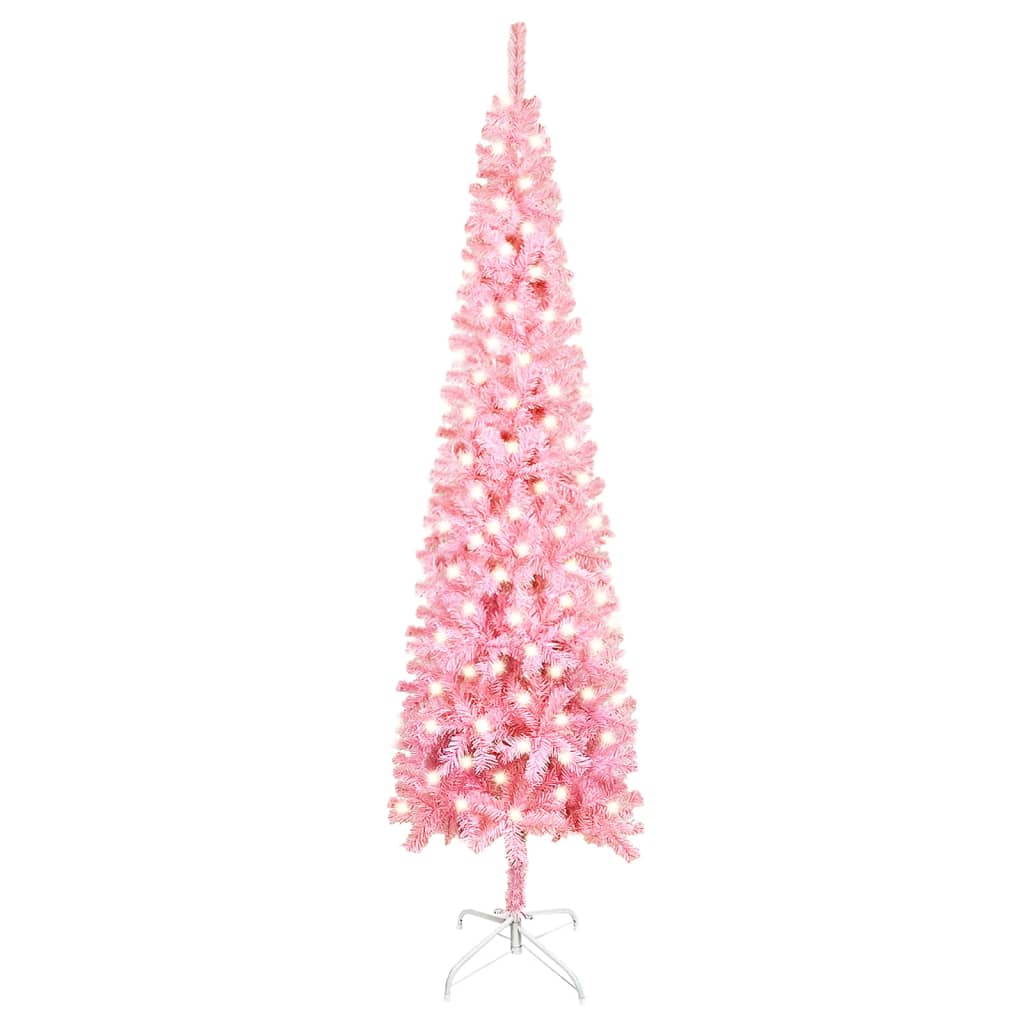 Siaura Kalėdų eglutė su LED lemputėmis, rožinė, 240cm