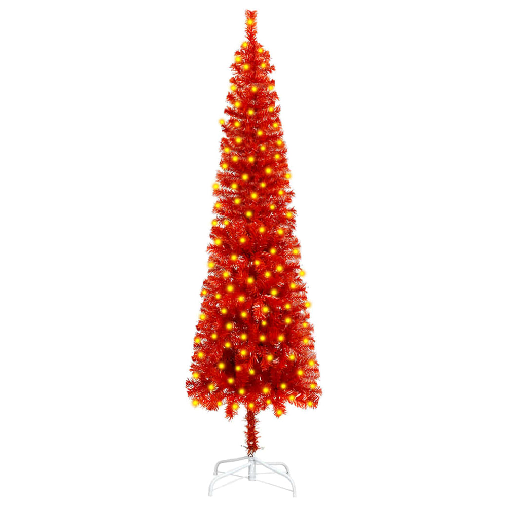 Siaura Kalėdų eglutė su LED lemputėmis, raudona, 150cm