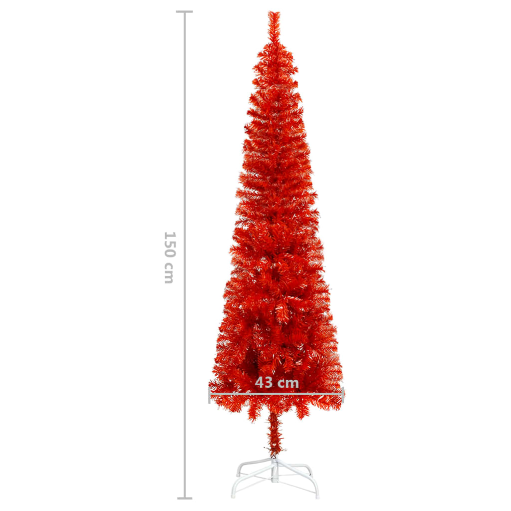 Siaura Kalėdų eglutė su LED lemputėmis, raudona, 150cm