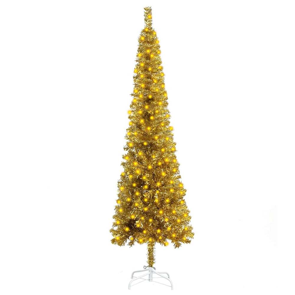 Siaura Kalėdų eglutė su LED lemputėmis, auksinė, 150cm