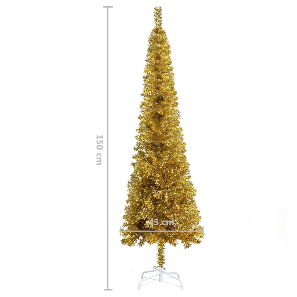 Siaura Kalėdų eglutė su LED lemputėmis, auksinė, 150cm