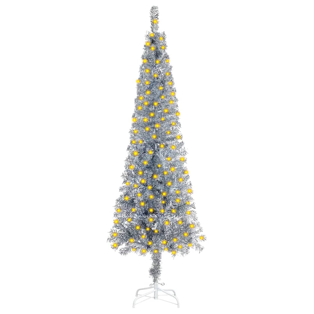 Siaura Kalėdų eglutė su LED lemputėmis, sidabrinė, 150cm