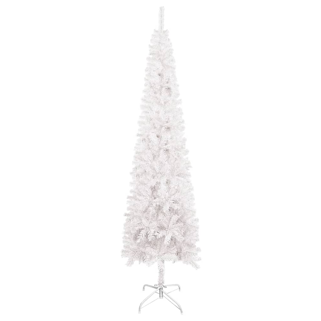 Siaura Kalėdų eglutė su LED/žaisliukais, balta, 180cm