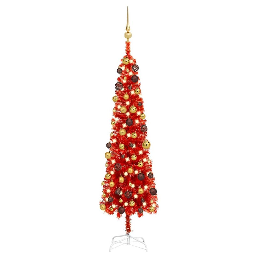 Kalėdų eglutė su LED ir žaisliukų rinkiniu, raudona, 150cm