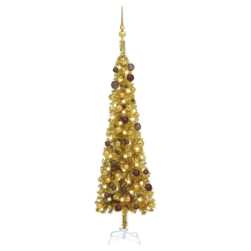 Kalėdų eglutė su LED ir žaisliukų rinkiniu, auksinė, 150cm