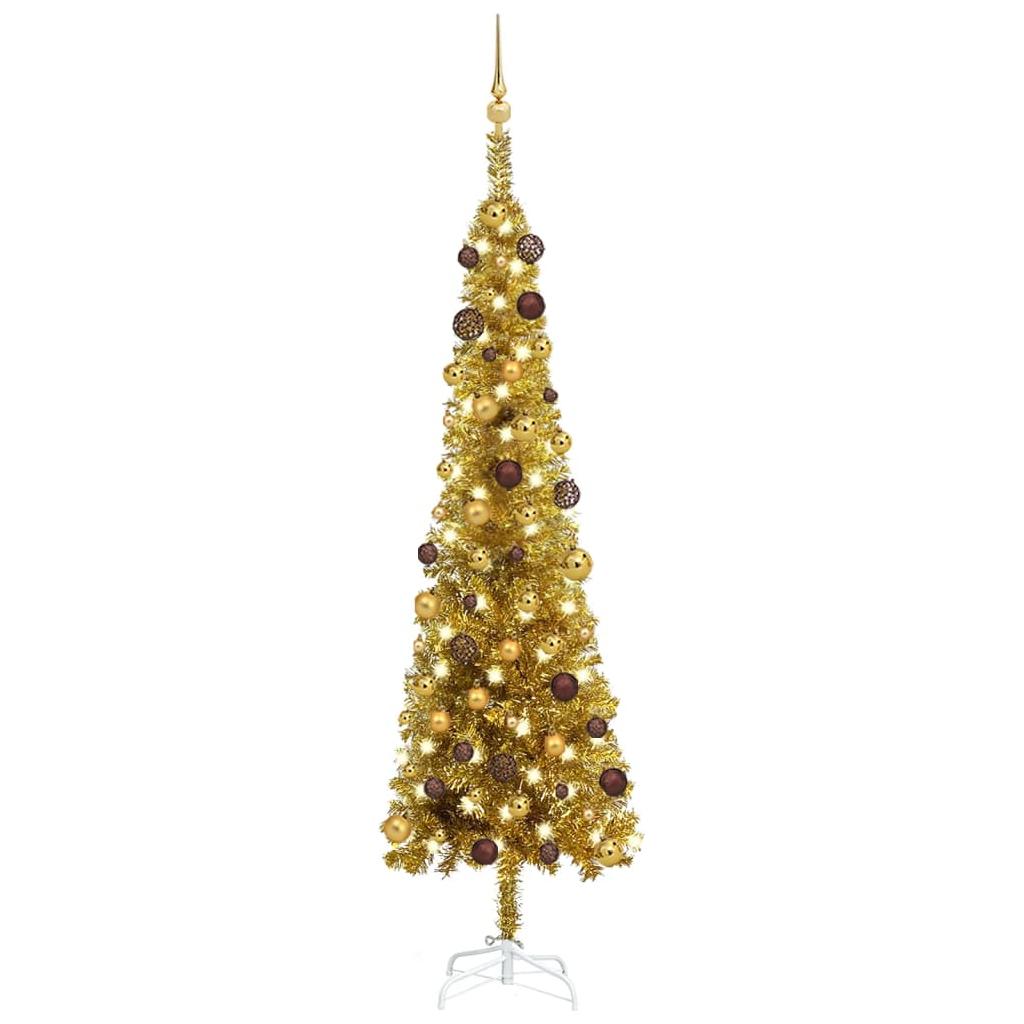Kalėdų eglutė su LED ir žaisliukų rinkiniu, auksinė, 180cm