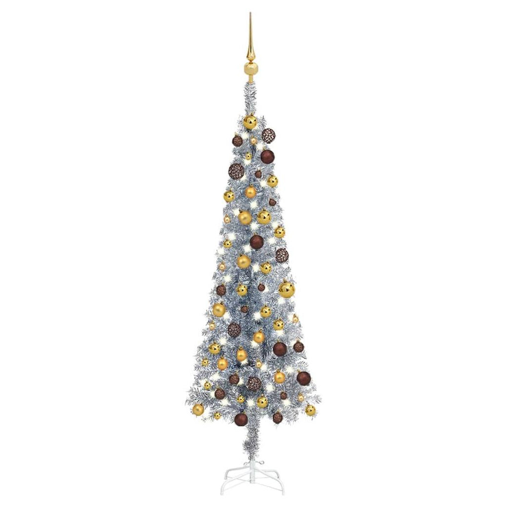 Kalėdų eglutė su LED ir žaisliukų rinkiniu, sidabrinė, 150cm