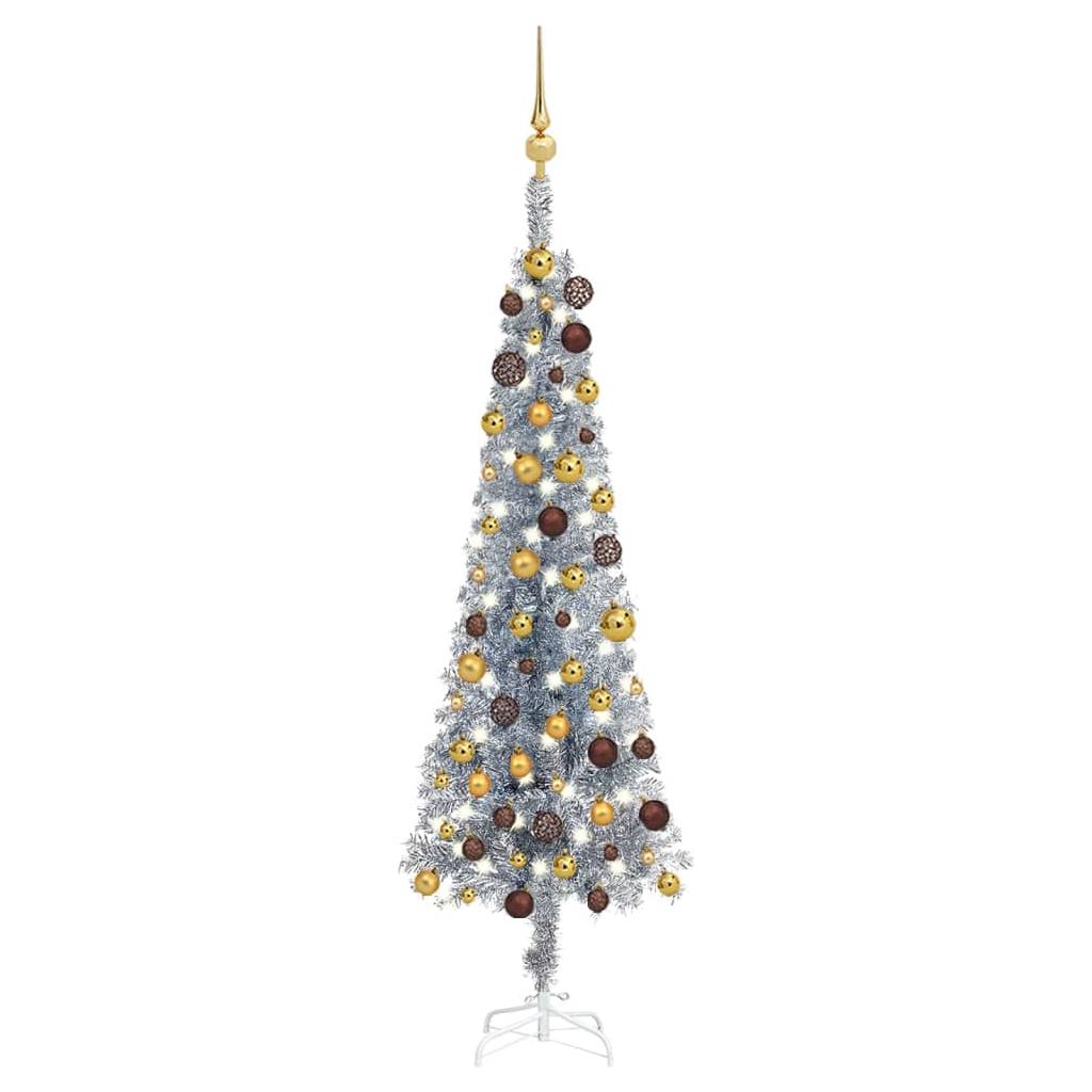 Kalėdų eglutė su LED ir žaisliukų rinkiniu, sidabrinė, 150cm