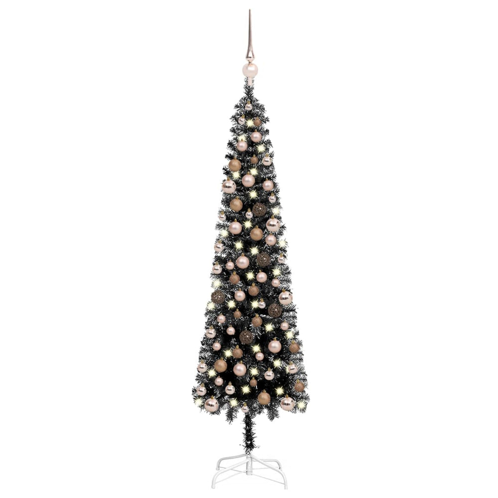 Siaura Kalėdų eglutė su LED/žaisliukais, juoda, 120cm