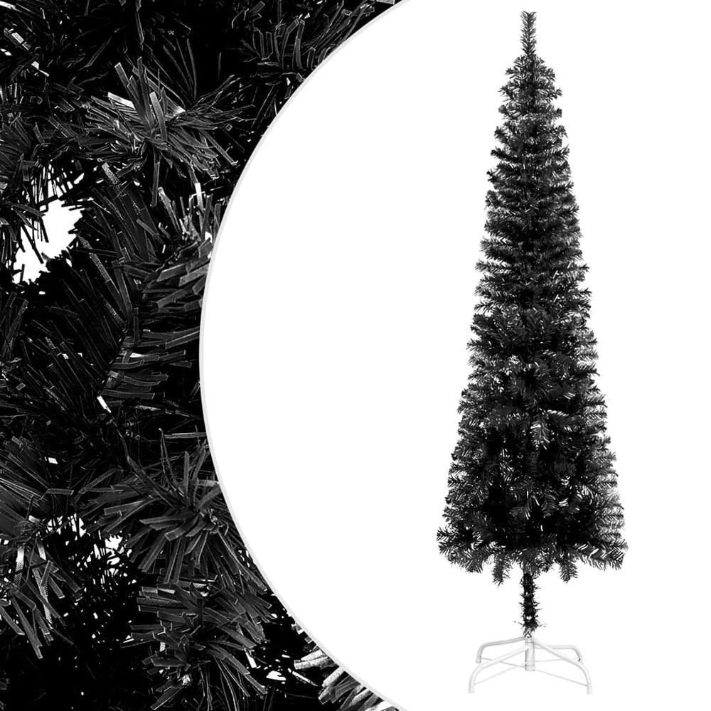 Siaura Kalėdų eglutė su LED/žaisliukais, juoda, 120cm