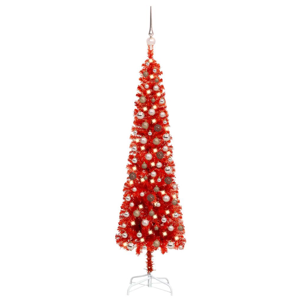 Kalėdų eglutė su LED ir žaisliukų rinkiniu, raudona, 150cm