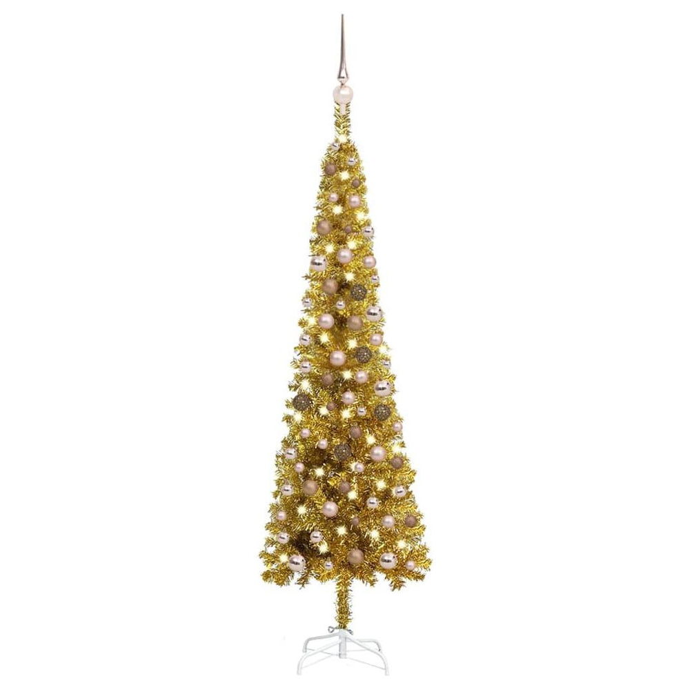 Kalėdų eglutė su LED ir žaisliukų rinkiniu, auksinė, 150cm
