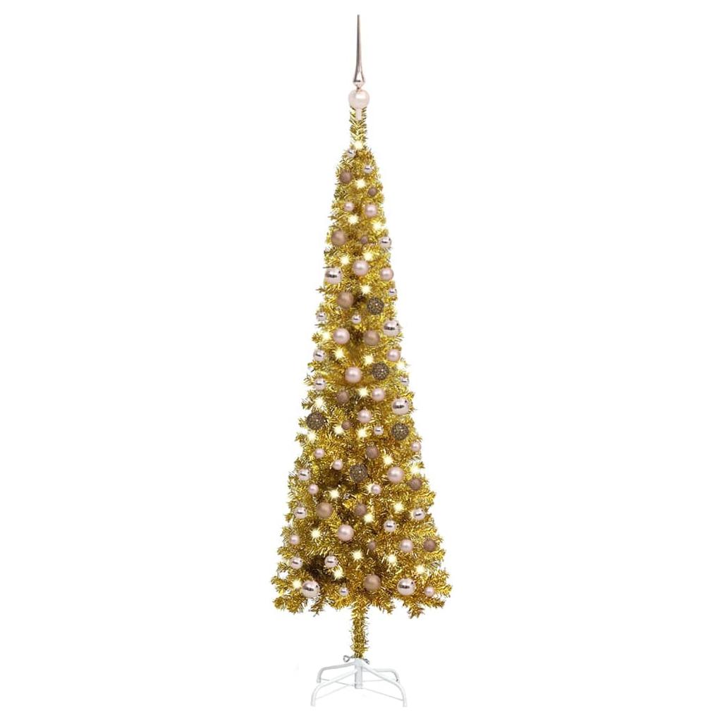 Kalėdų eglutė su LED ir žaisliukų rinkiniu, auksinė, 150cm