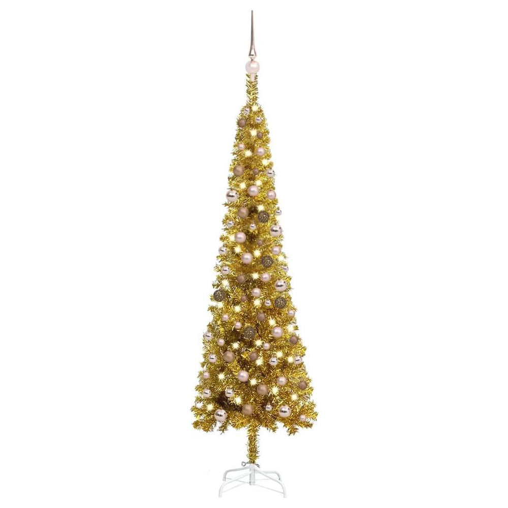 Kalėdų eglutė su LED ir žaisliukų rinkiniu, auksinė, 180cm