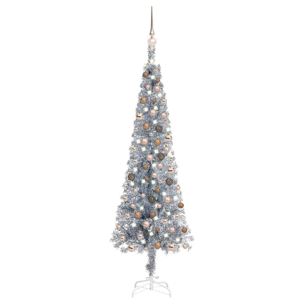Kalėdų eglutė su LED ir žaisliukų rinkiniu, sidabrinė, 150cm